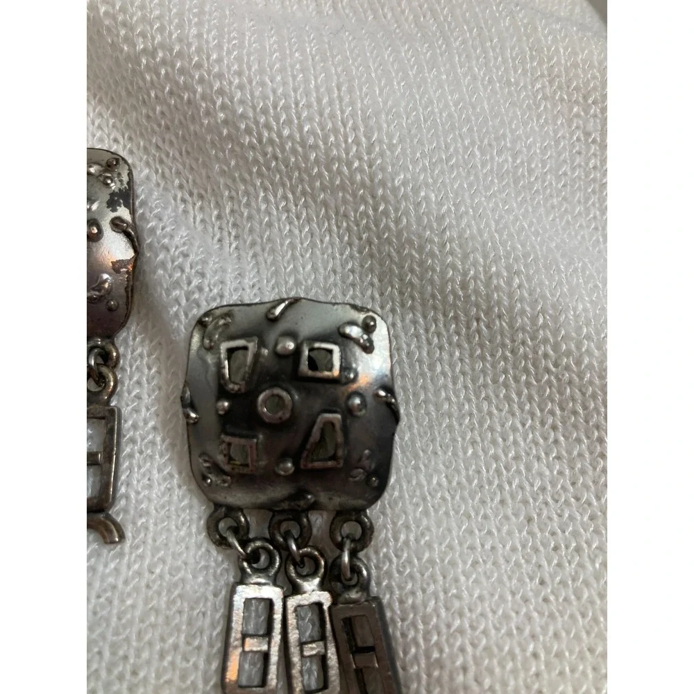 Vintage Modernist Pewter Clip On Earrings‎ Artsy Brutalist Statement Artisan